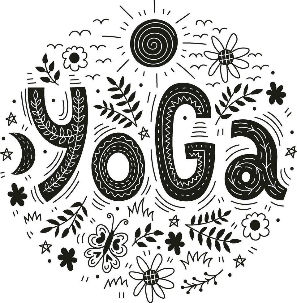 yoga lettering nel scarabocchio stile vettore