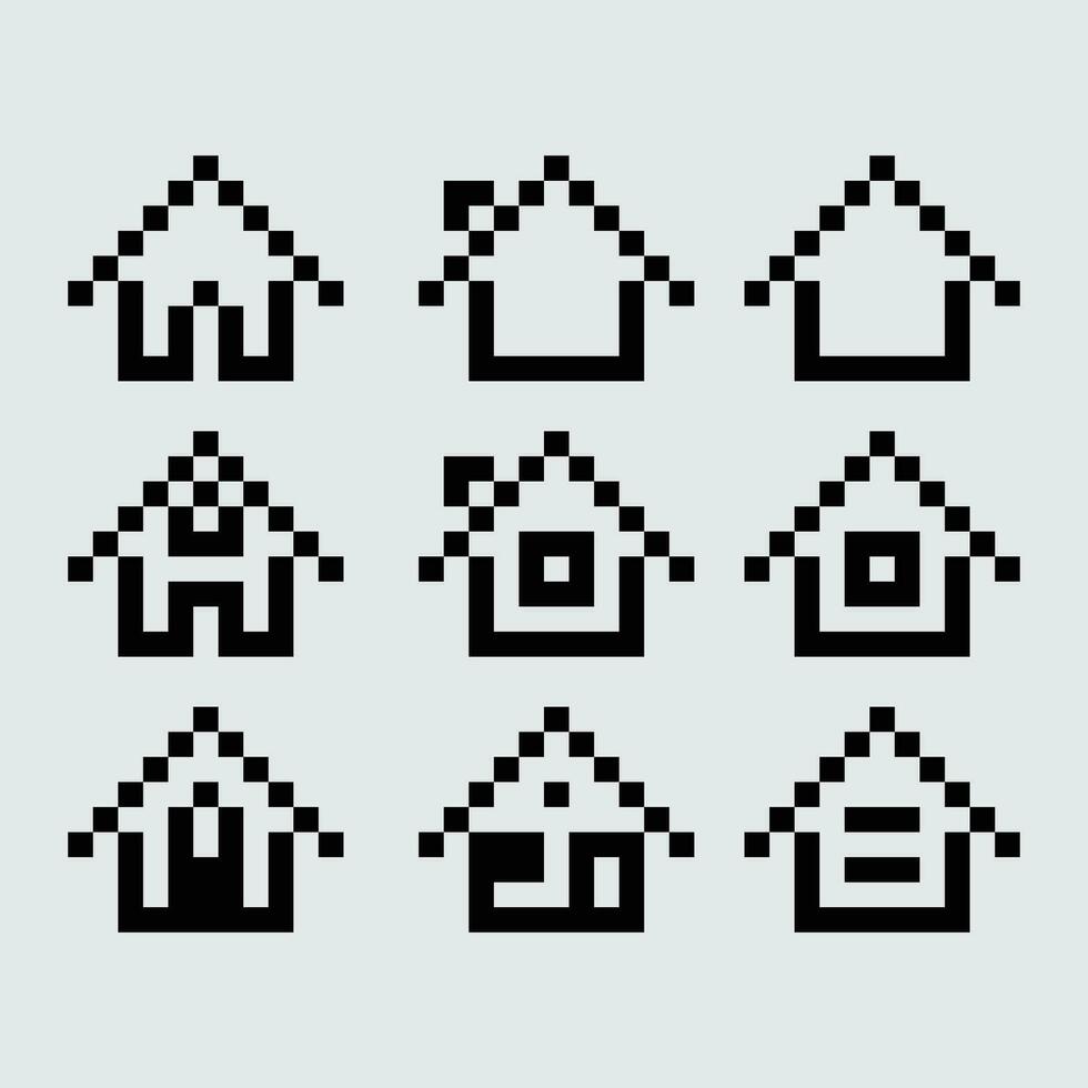 pixel Casa icona impostato vettore illustrazione