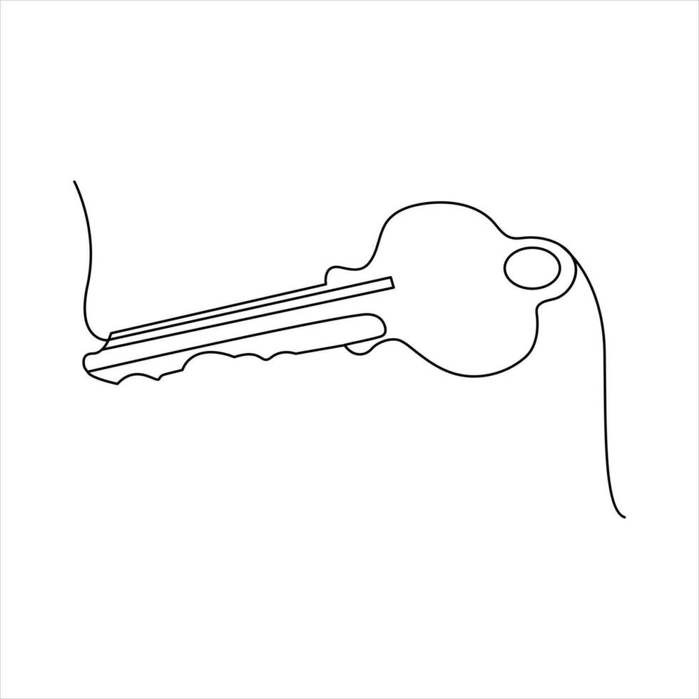 Casa serratura chiave continuo uno linea vettore arte illustrazione e singolo schema semplice chiave design
