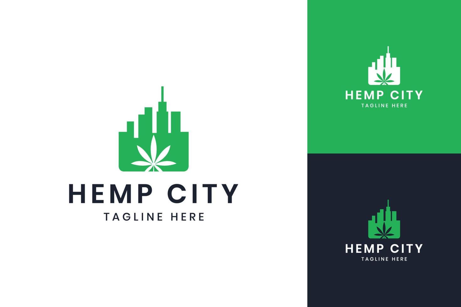 design del logo dello spazio negativo della città della cannabis vettore
