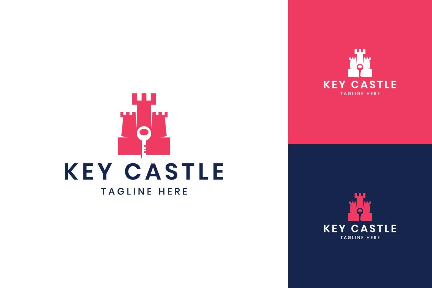 design del logo dello spazio negativo del castello chiave vettore