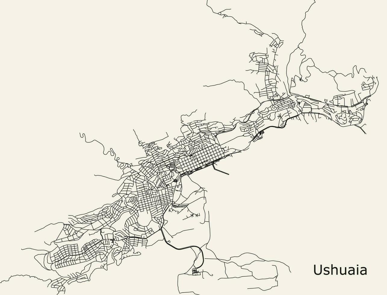 città strada carta geografica di ushuaia, tierra del fuoco Provincia, argentina vettore