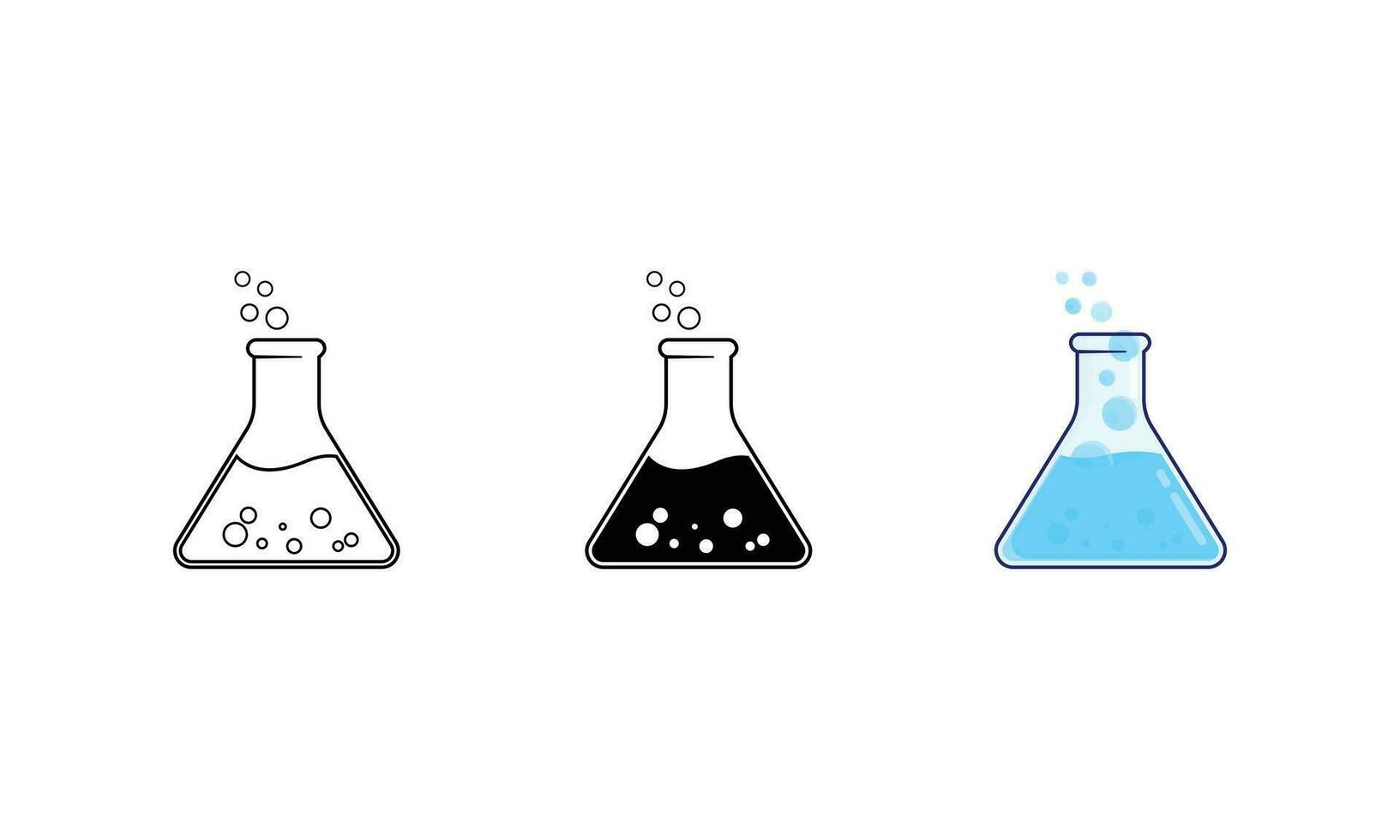 multistile icona di erlenmeyer bottiglia scienza, silhouette, schema, colorato piatto design stile vettore