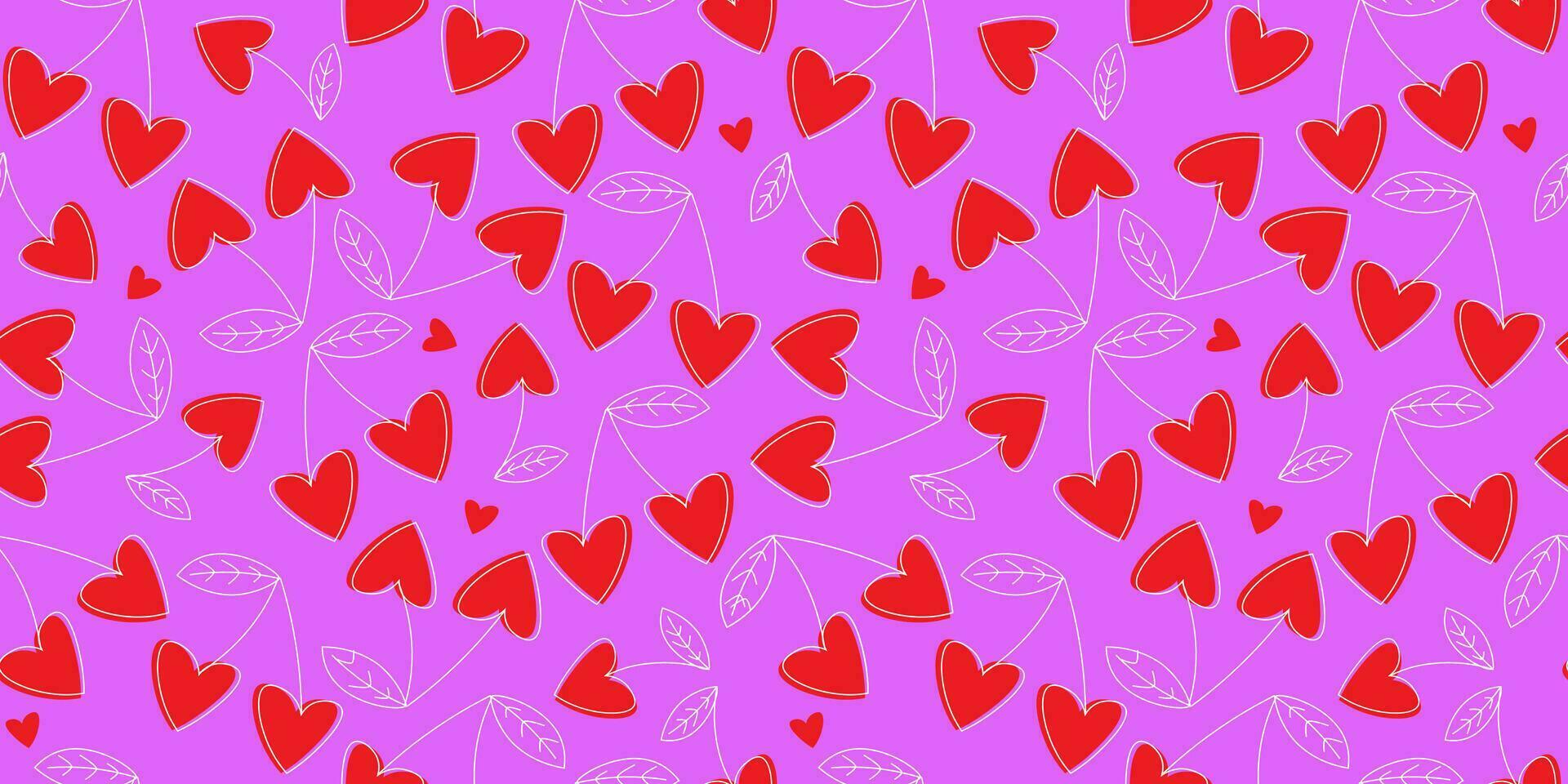 senza soluzione di continuità modello con a forma di cuore ciliegie. romantico semplice Stampa per san valentino giorno. vettore grafica.