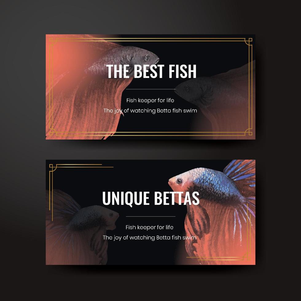 modello di twitter con il concetto di pesce betta,stile acquerello vettore