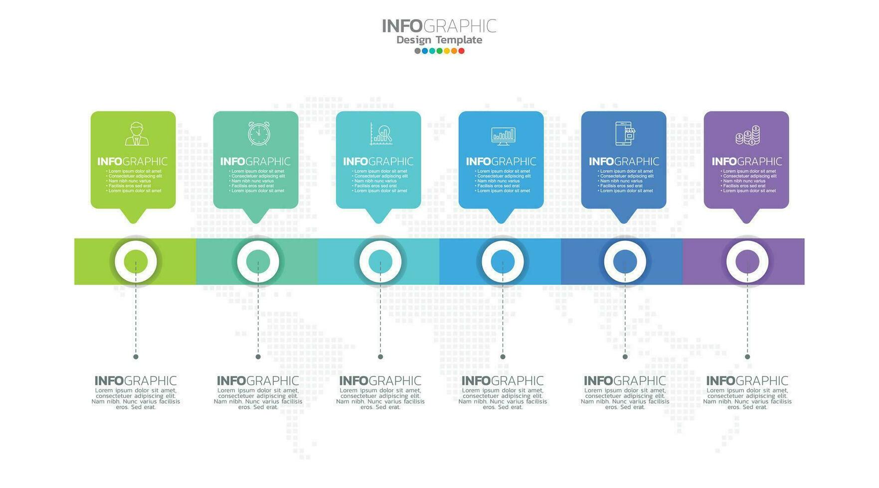 sequenza temporale Infografica vettore con 6 passaggi può essere Usato per flusso di lavoro disposizione diagramma annuale rapporto ragnatela design.