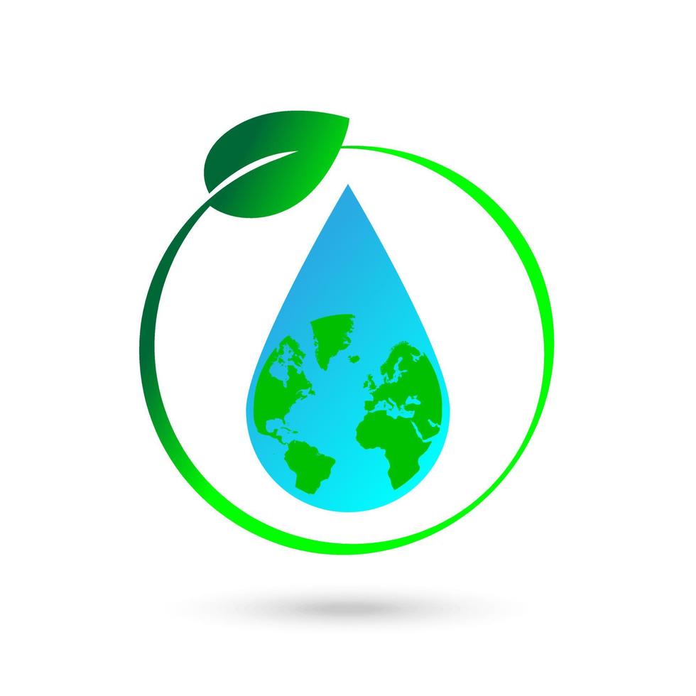 goccia d'acqua naturale con icona del globo, concetto di eco vettore