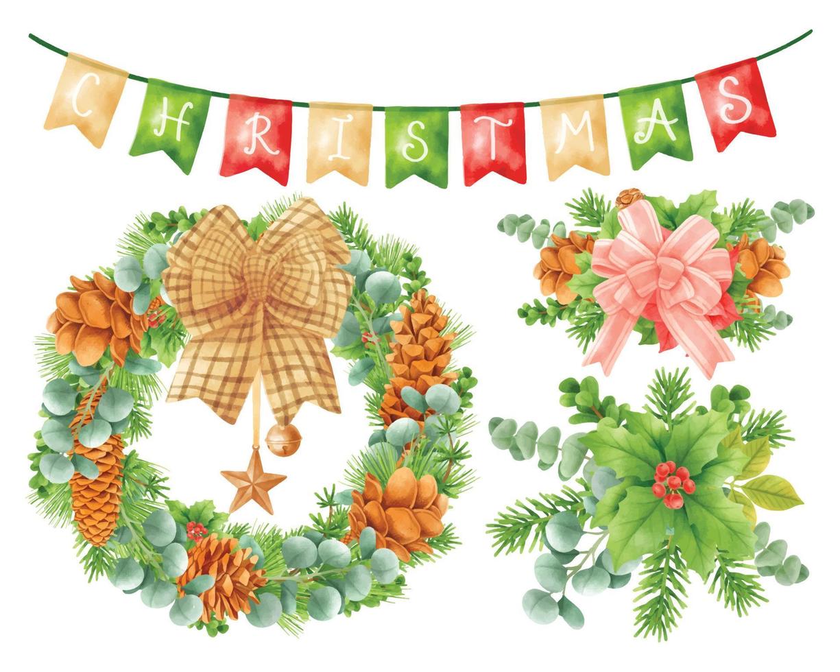 ghirlande natalizie decorazioni elementi illustrazioni stili acquerello vettore