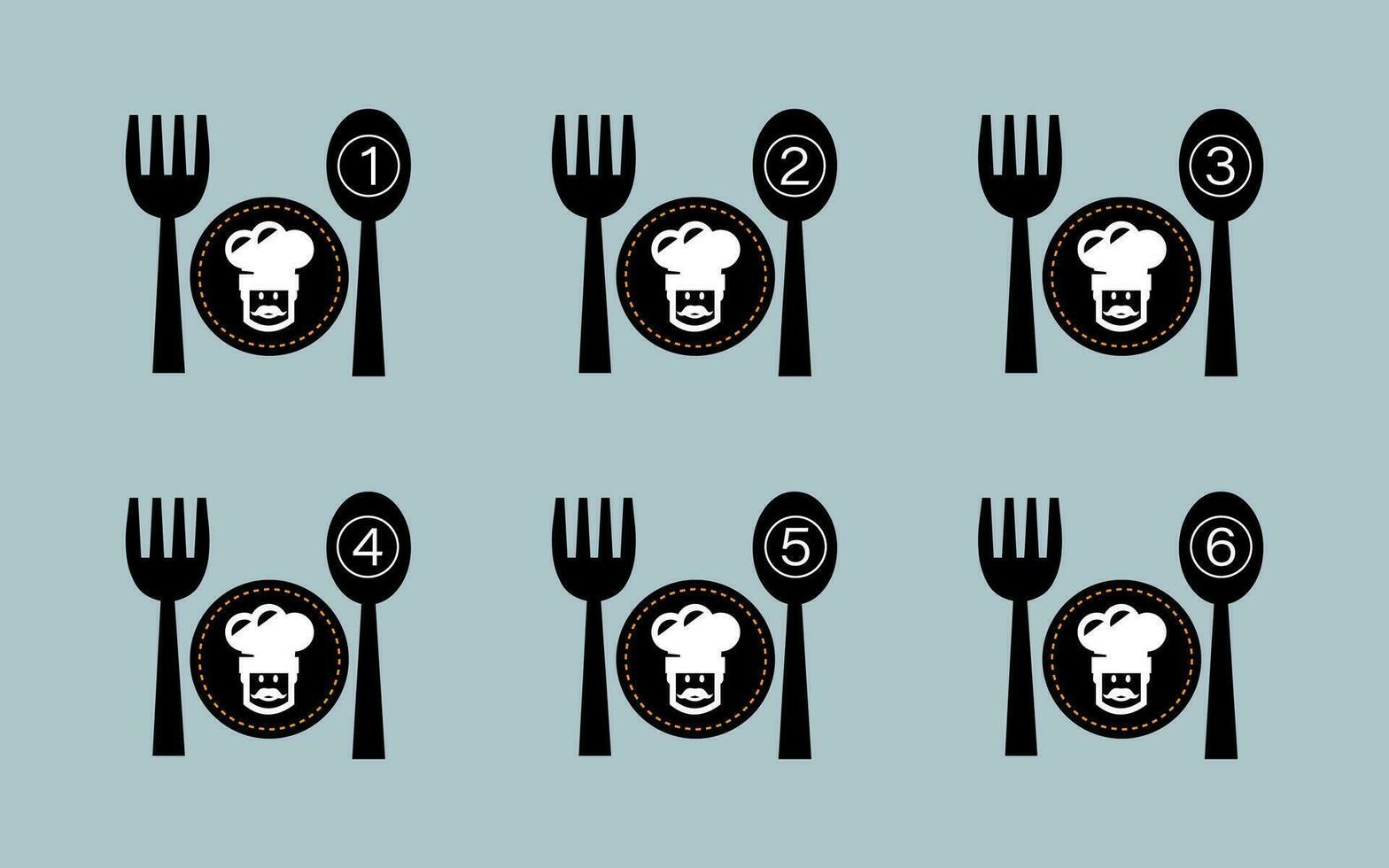 ristorante icona, piatto porzione numero simbolo cucchiaio e piatto. vettore
