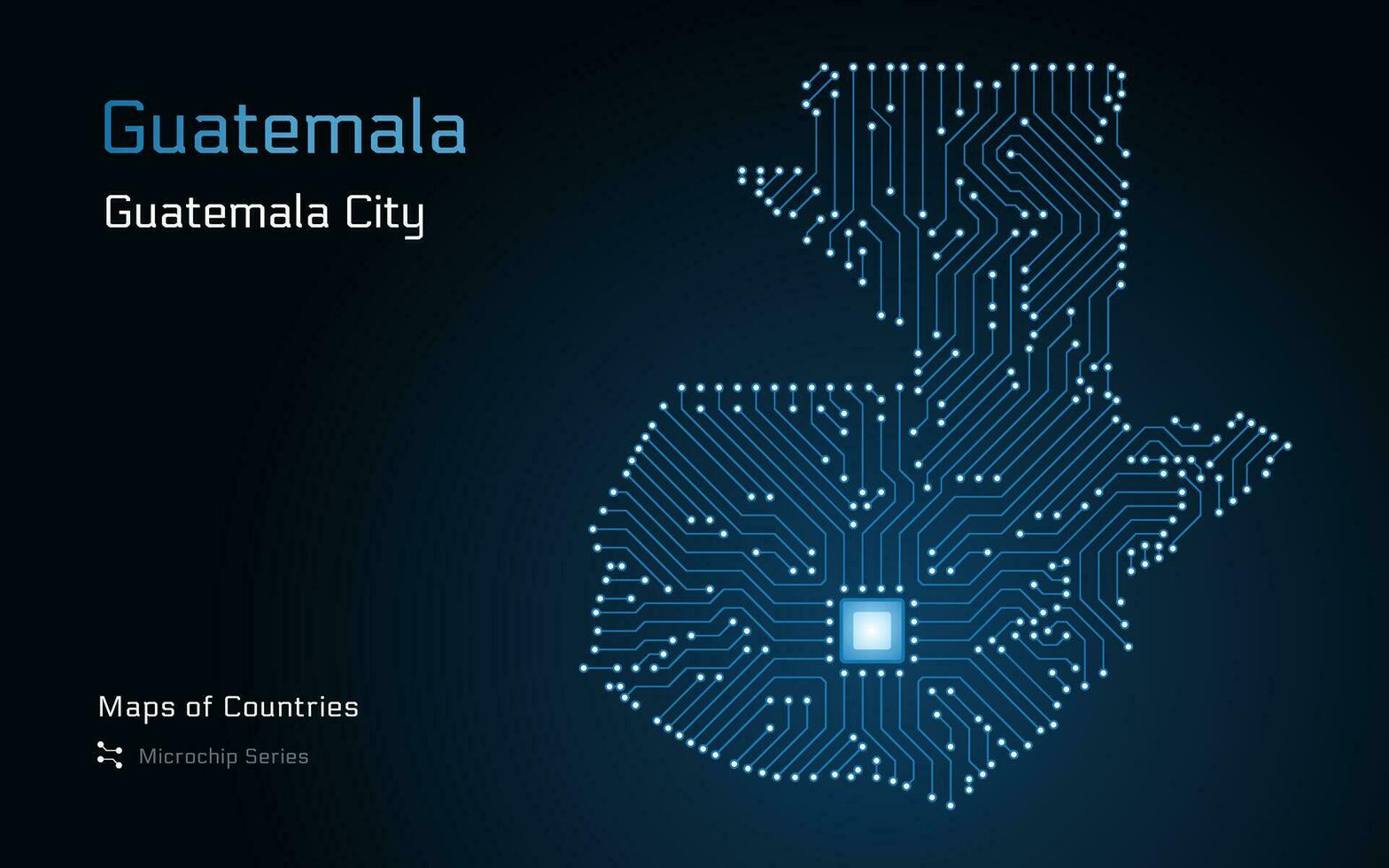 Guatemala carta geografica con un' capitale di Guatemala città mostrato nel un' microchip modello. e-governo. tsmc. mondo paesi vettore mappe. microchip serie