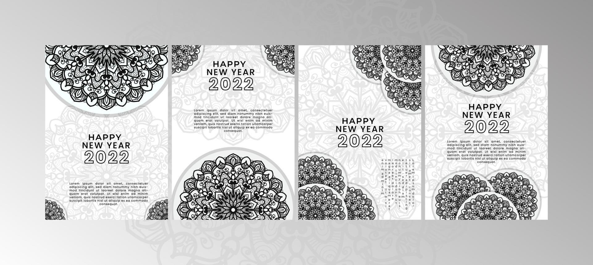 felice anno nuovo banner o modello di carta con mandala vettore