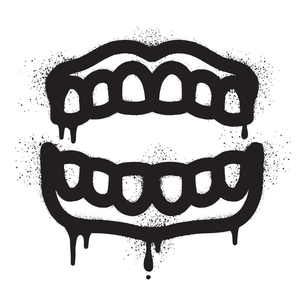 dentiere graffiti disegnato con nero spray dipingere vettore