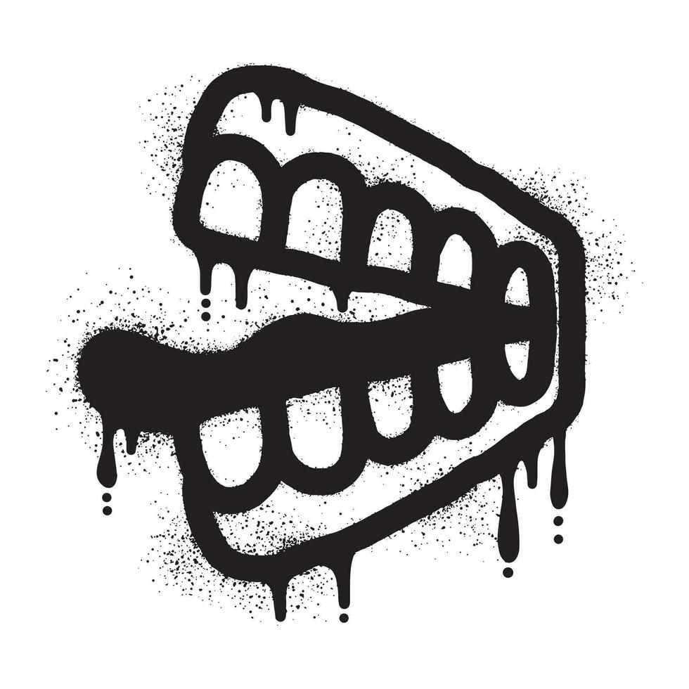 dentiere graffiti disegnato con nero spray dipingere vettore