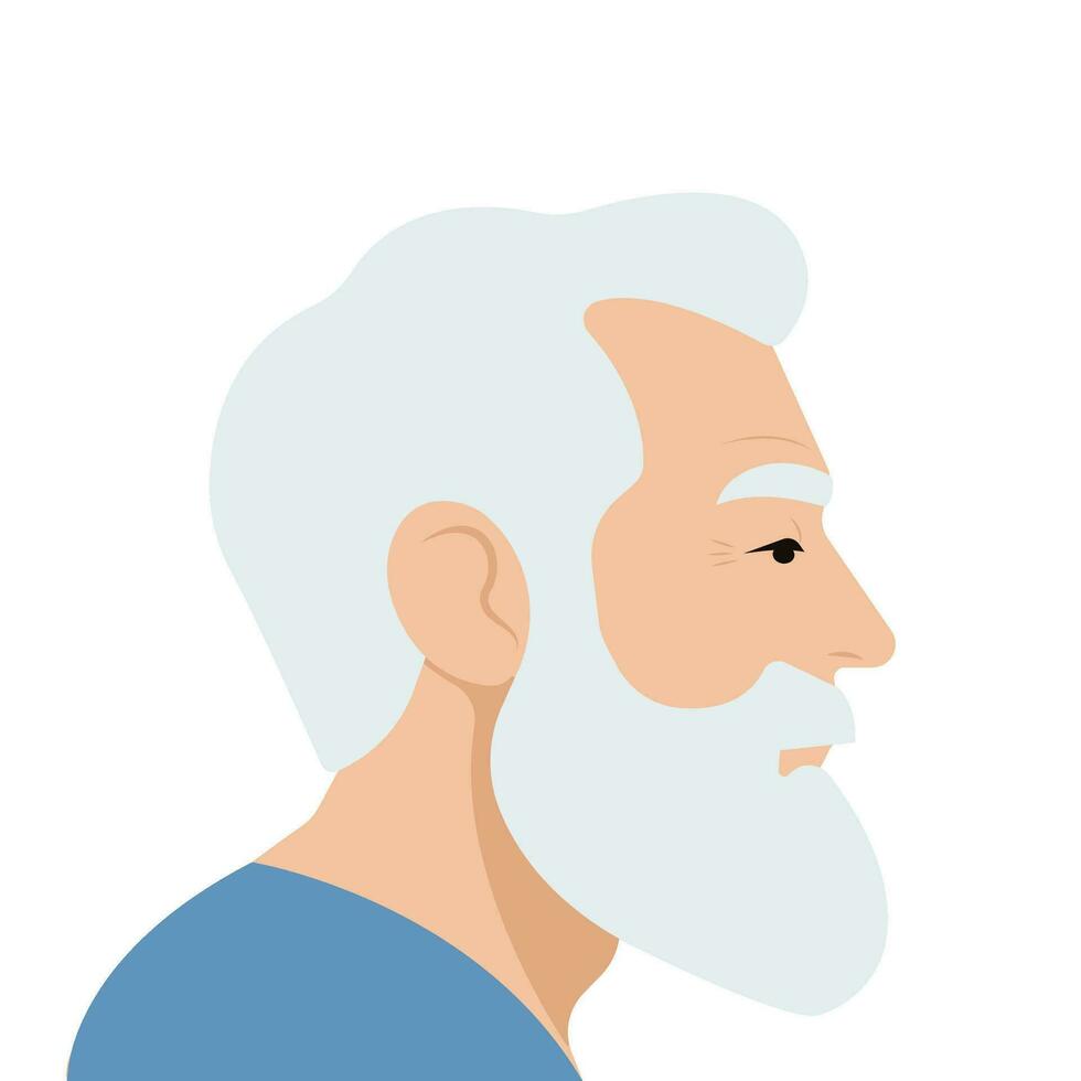 profilo ritratto di un' grigio dai capelli uomo con barba e baffi. vecchio uomo lato Visualizza ritratto. nonno. vettore