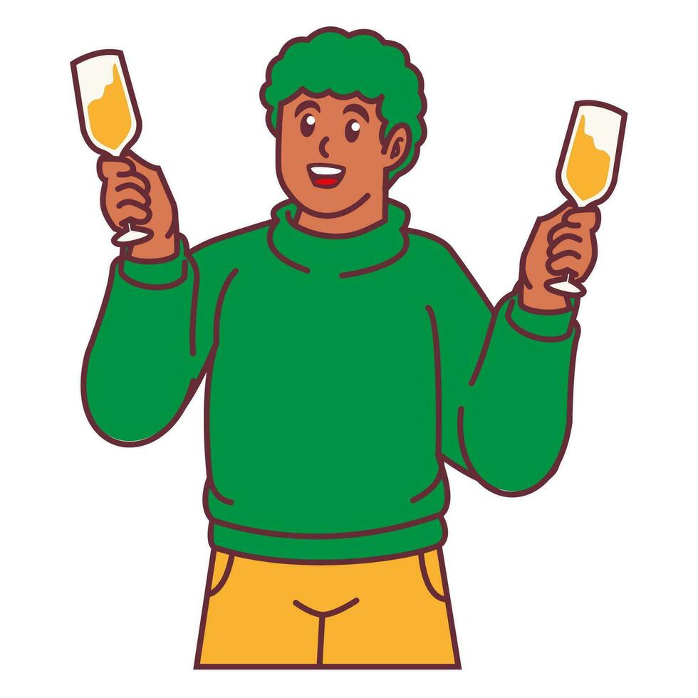 un' uomo festeggiare festa e Tenere bicchiere di Champagne vettore