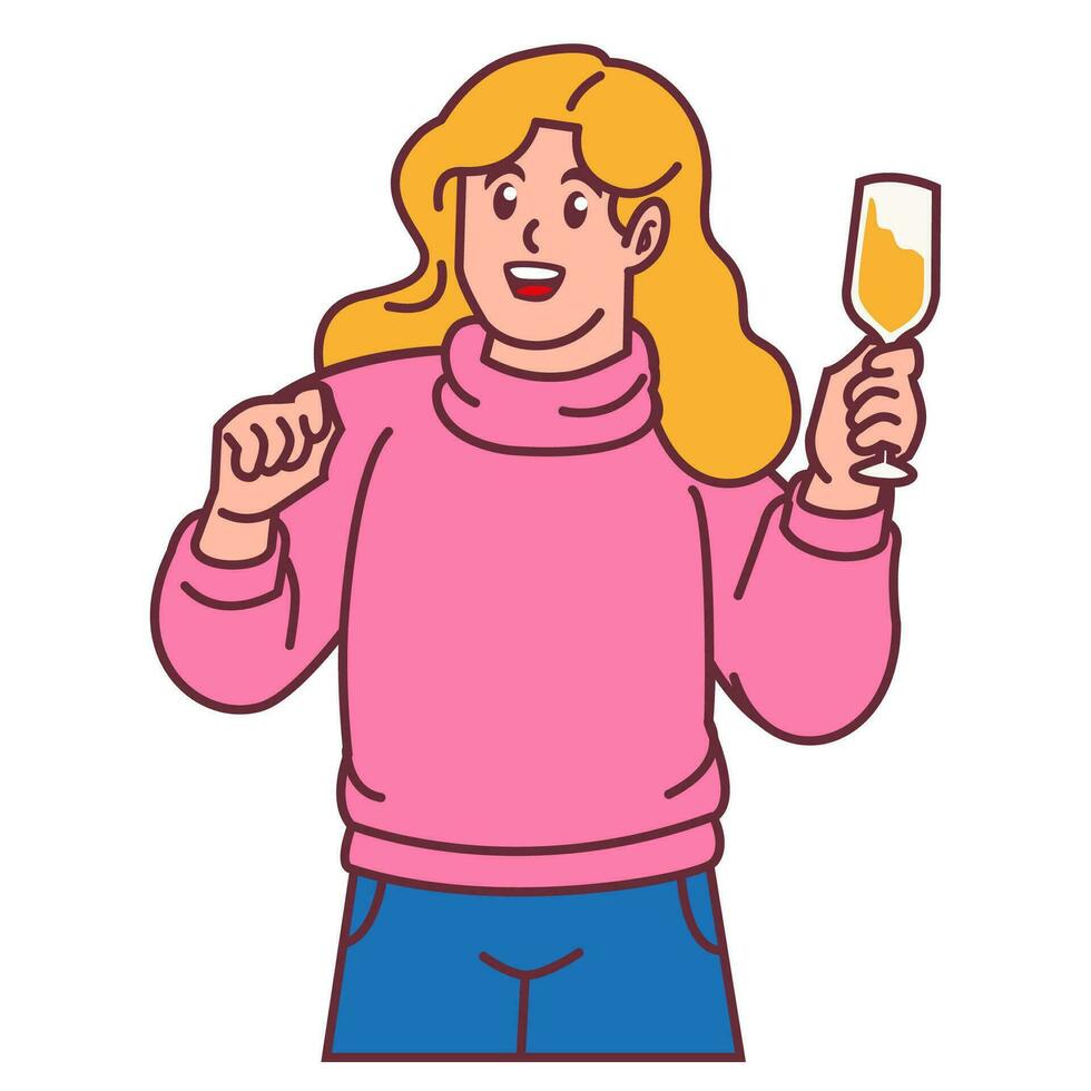 un' donna festeggiare festa e Tenere bicchiere di Champagne vettore