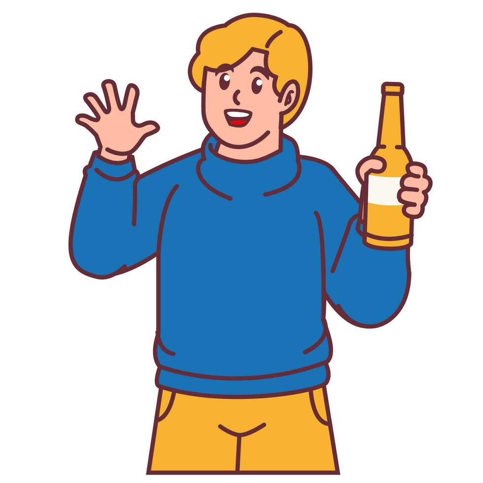 un' uomo festeggiare festa e Tenere bottiglie vettore