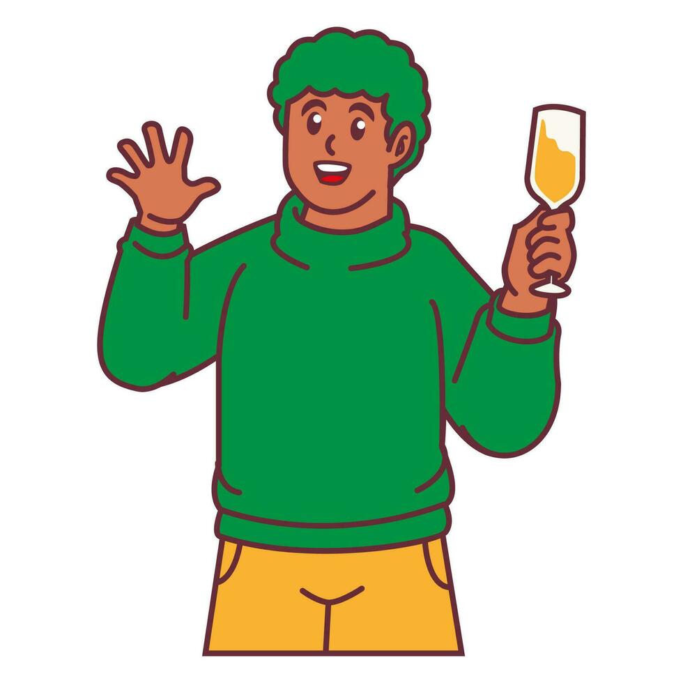 un' uomo festeggiare festa e Tenere bicchiere di Champagne vettore