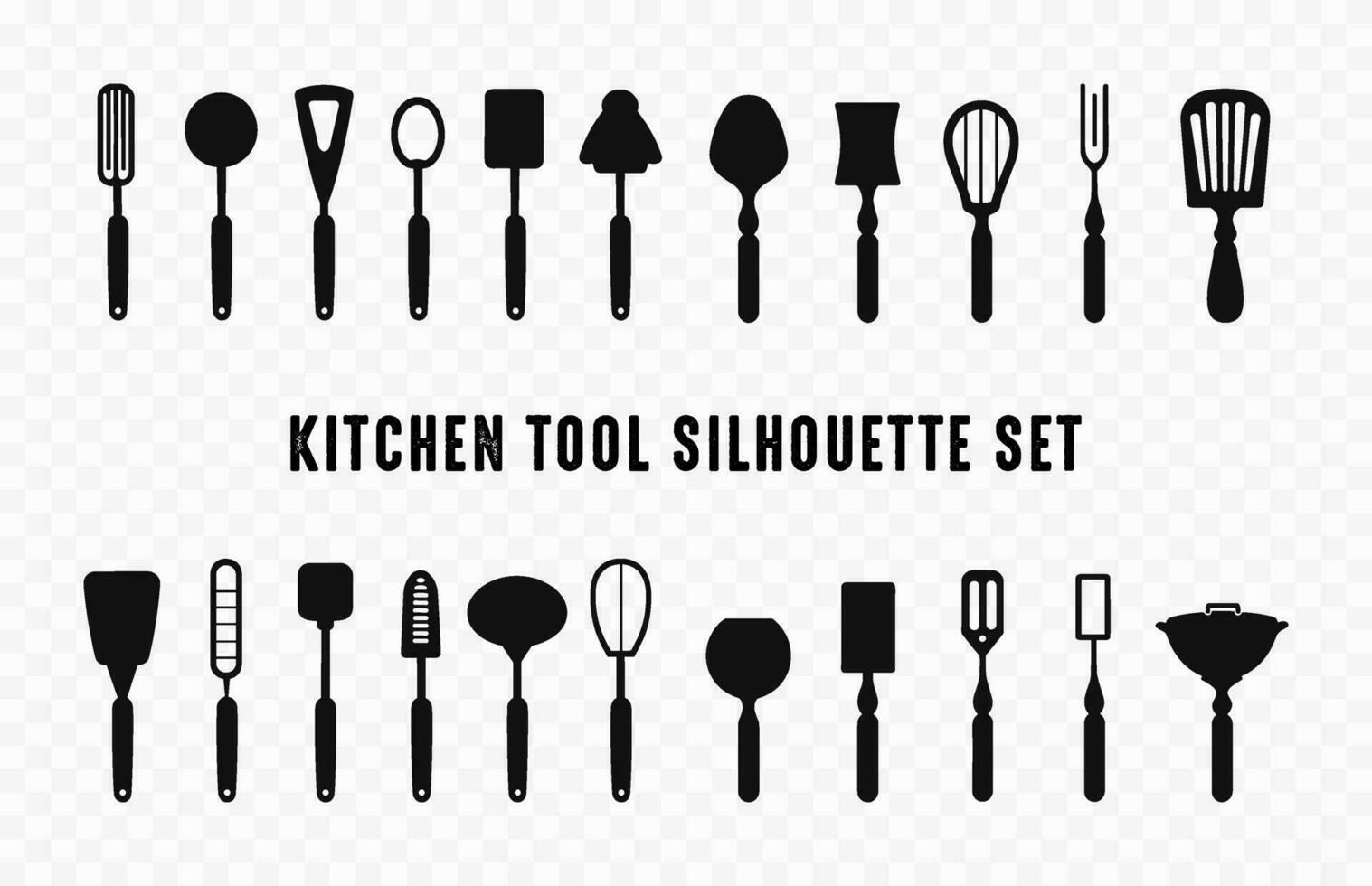 cucina attrezzo silhouette vettore collezione, un' impostato di cucina utensili silhouette