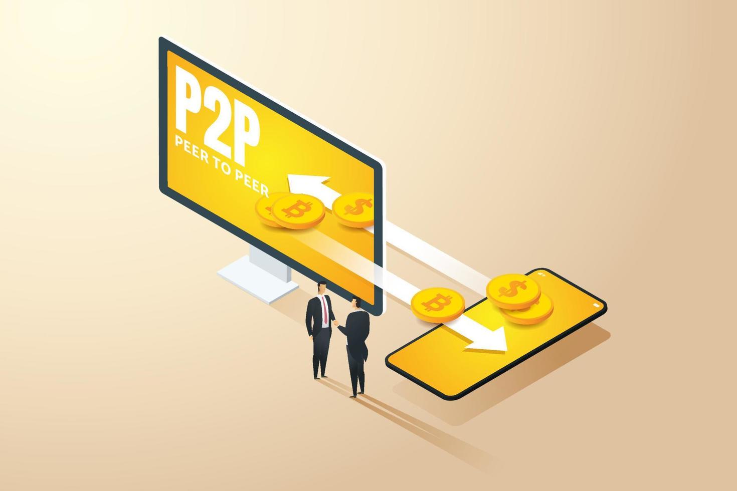 scambiare denaro digitale. p2p, peer to peer. vettore