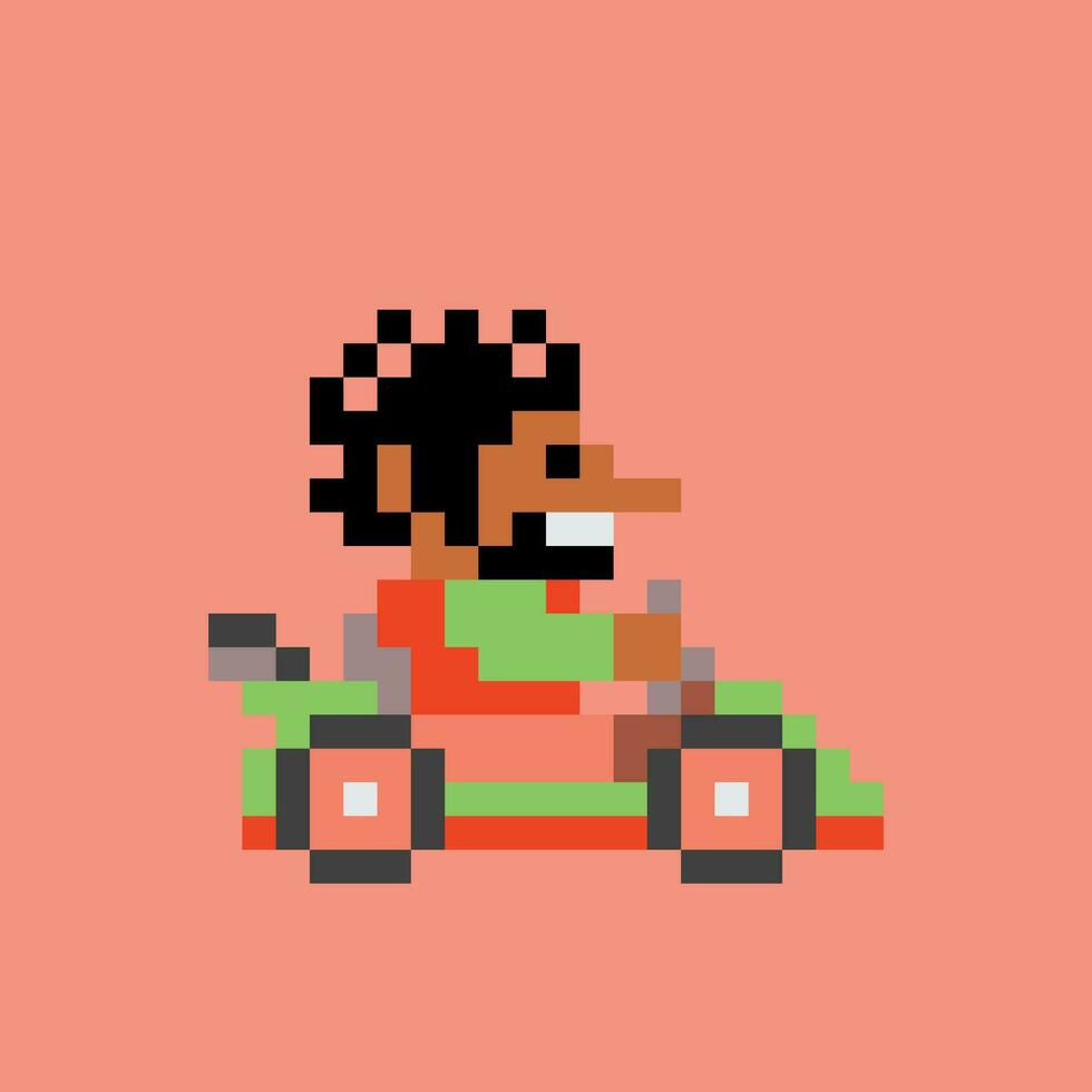 pixel arte di un' uomo guida un' kart vettore