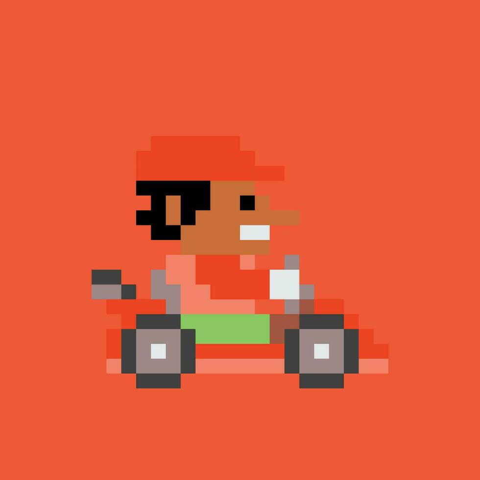 pixel arte di un' uomo guida un' kart vettore