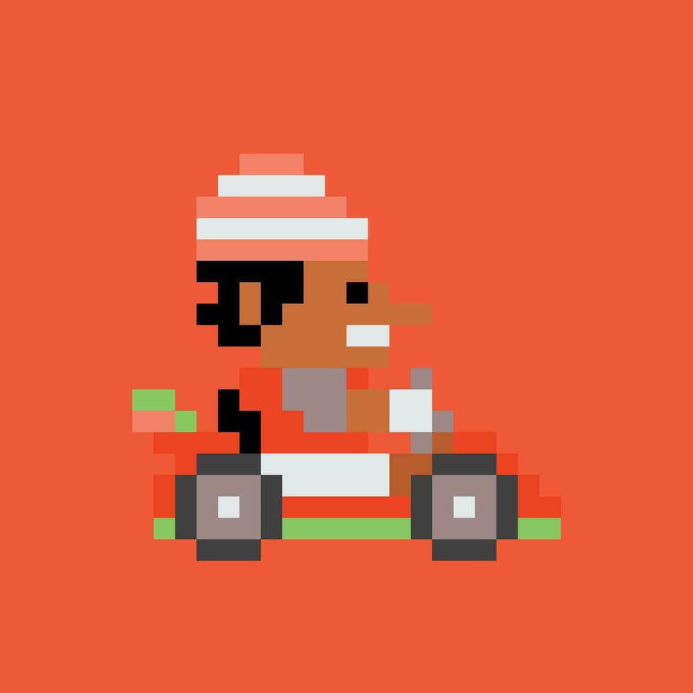 pixel arte di un' uomo guida un' kart vettore