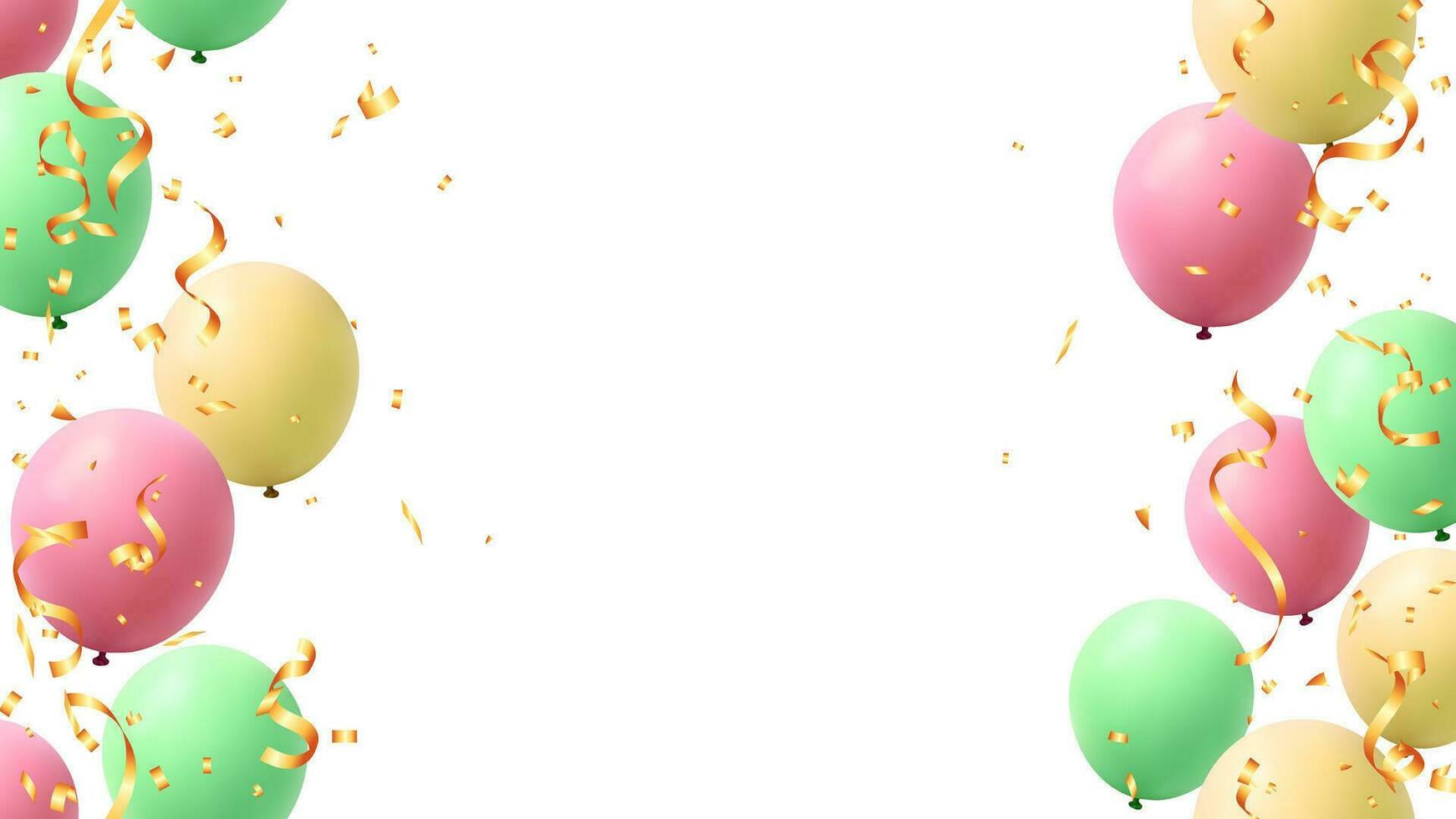 realistico pastello palloncini e oro coriandoli telaio bandiera per festa, vacanza, compleanno vettore