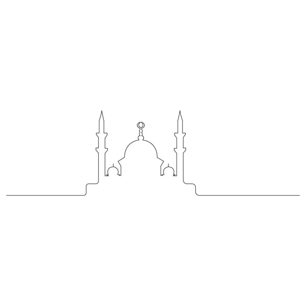moschea linea arte disegno islamico ornamento sfondo. singolo linea disegnare design vettore grafico illustrazione