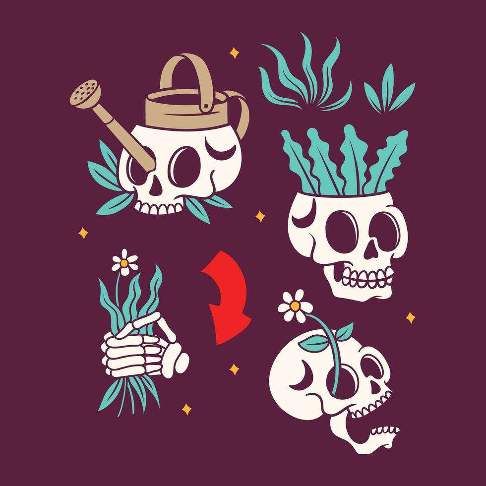 cranio giardino, natura pianta icona, cranio natura icona, natura giardino illustrazione vettore