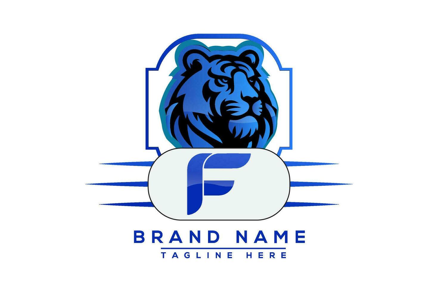 f tigre logo blu design. vettore logo design per attività commerciale.