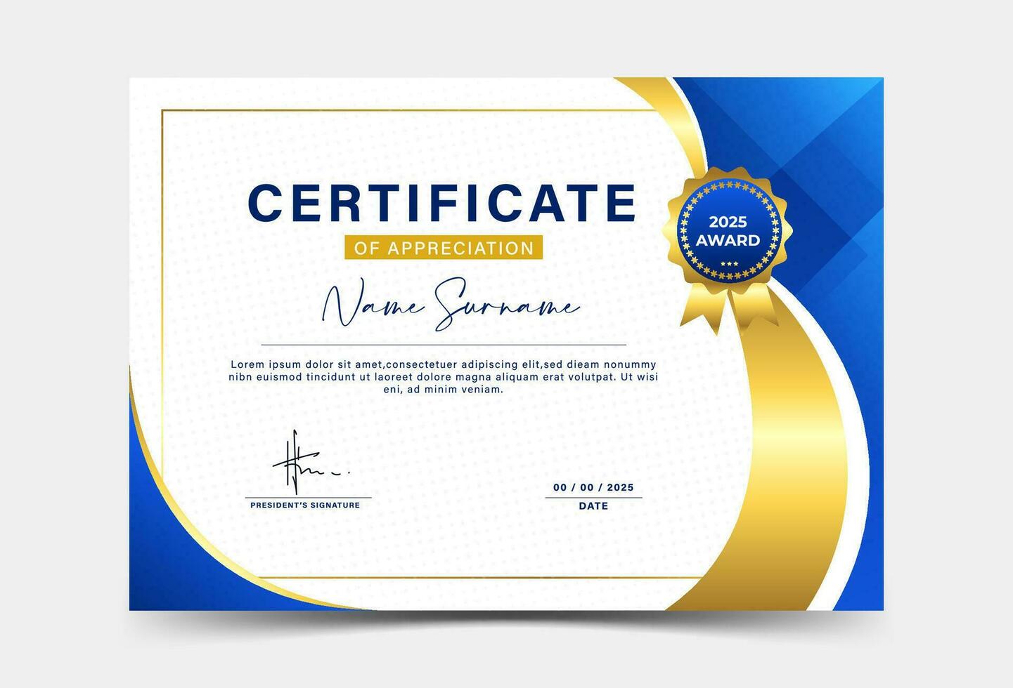 realizzazione certificato modello .blu e oro. vettore design.