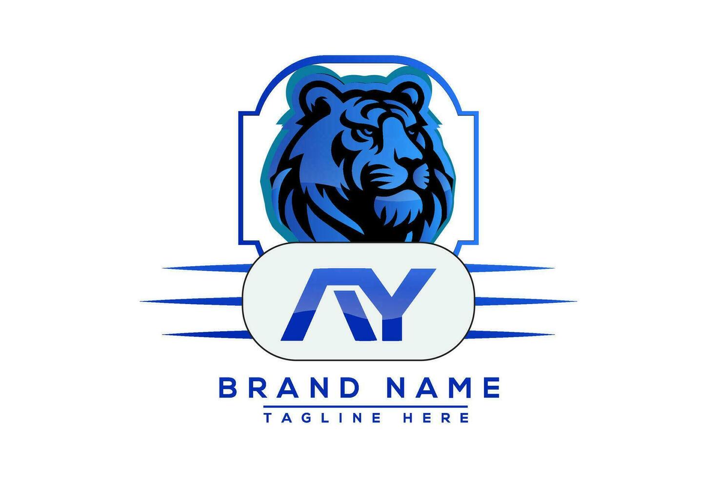 Ay tigre logo blu design. vettore logo design per attività commerciale.