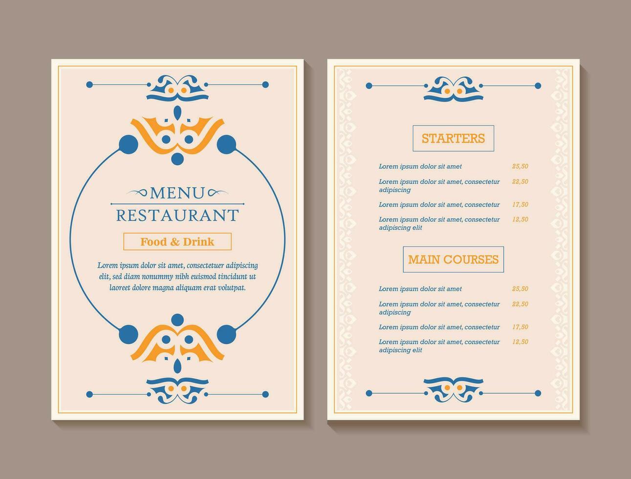 layout del menu con elementi ornamentali vettore