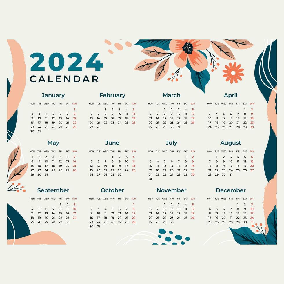 2024 annuale progettista calendario modello programma eventi o compiti vettore