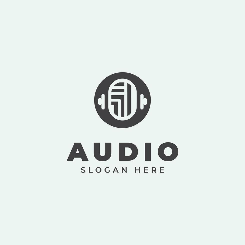 Audio logo disegno, nel monocromo, piatto stile, nero e bianca vettore