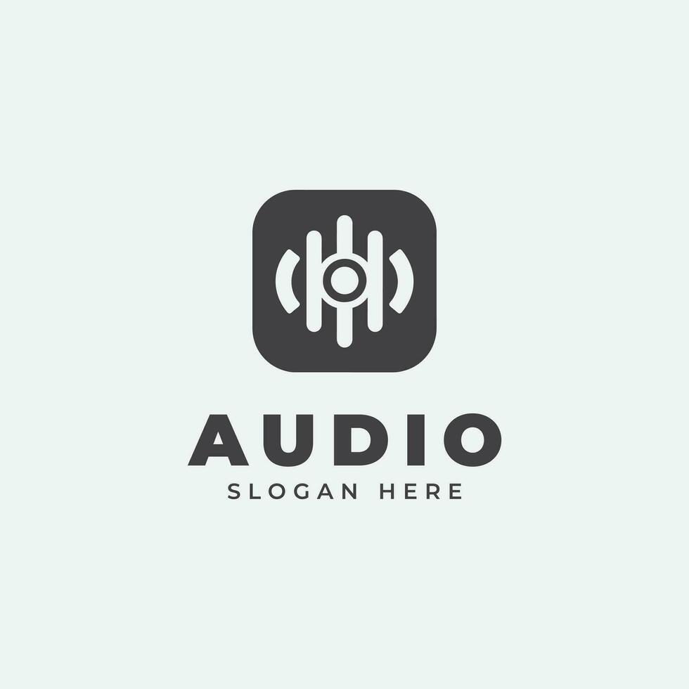 Audio logo disegno, nel monocromo, piatto stile, nero e bianca vettore