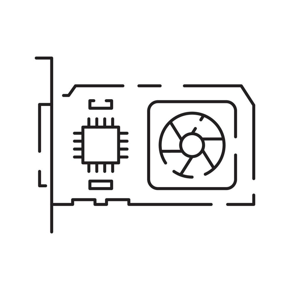 computer hardware linea icona. grafico carta o processore e ariete. gpu o processore e più fresco. Astuccio con scheda madre. vettore ssd cavo con fan. computer particolari.