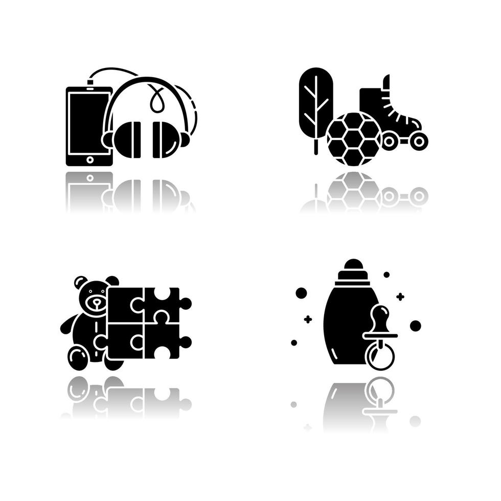Set di icone di glifi neri con ombra di dipartimenti di commercio elettronico vettore