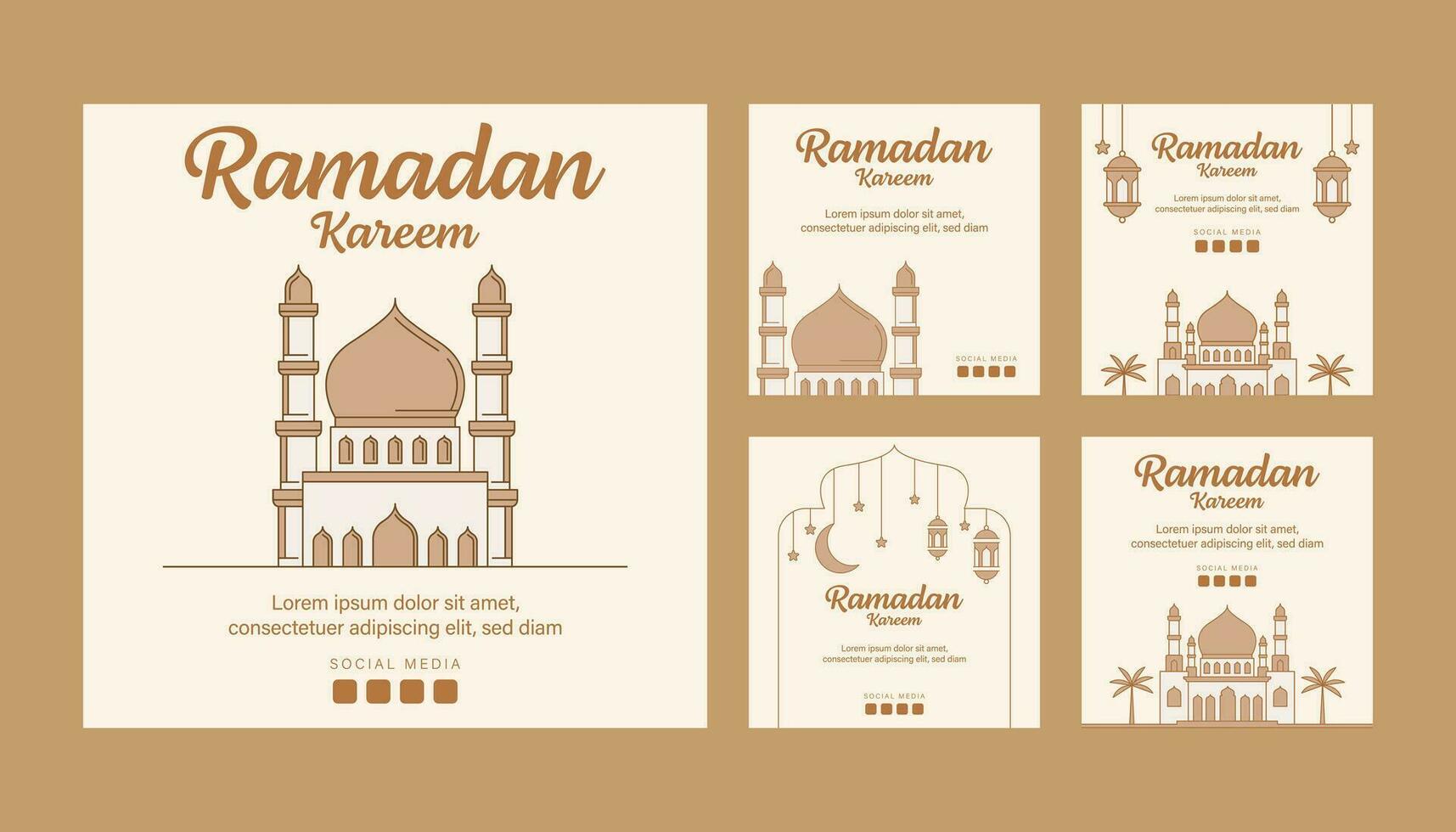 Ramadan vettore linea arte o monoline stile instagram inviare modello collezione