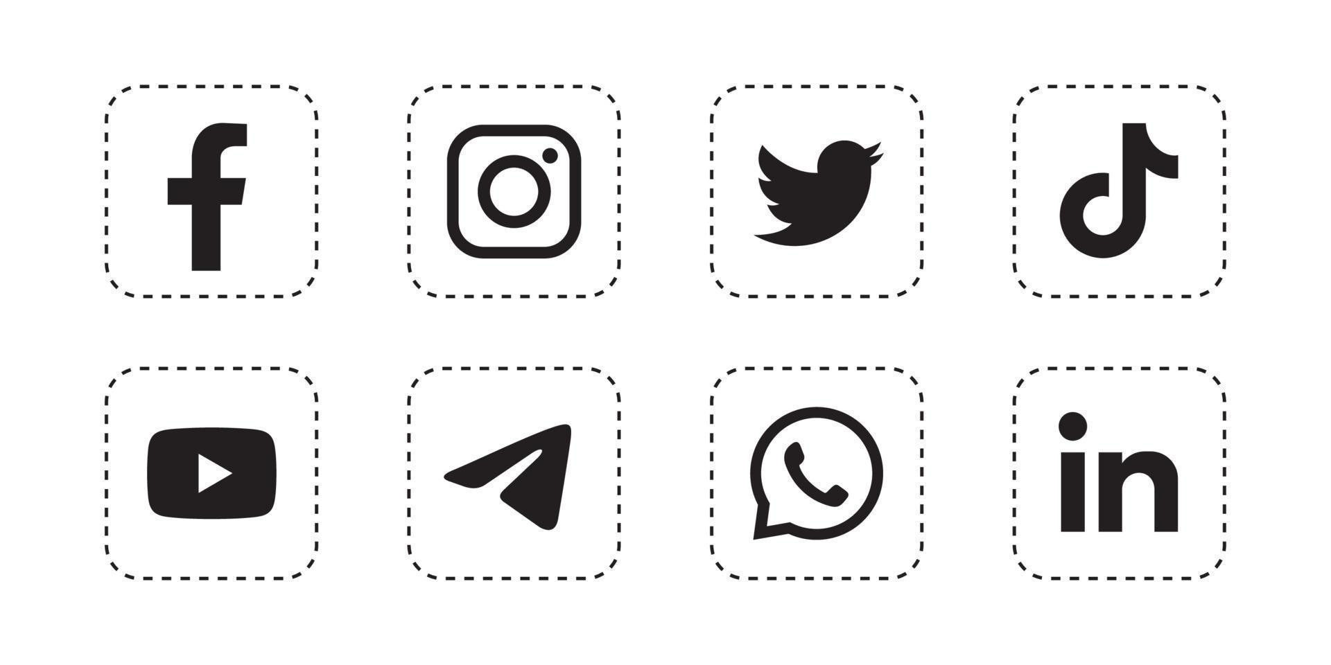 imposta l'icona quadrata dei social media su sfondo bianco vettore