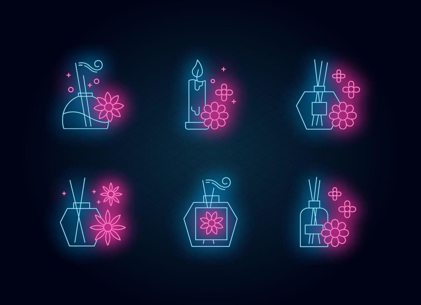 set di icone di luce al neon per aromaterapia vettore