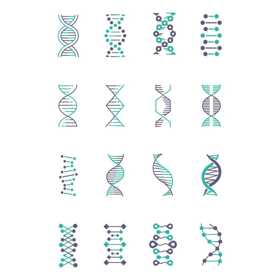 set di icone di colore viola e turchese dell'elica del dna vettore