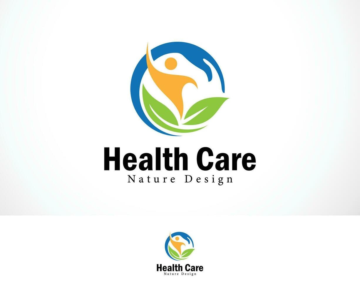 Salute cura logo creativo design persone più cartello simbolo medico clinica natura mano e partire vettore