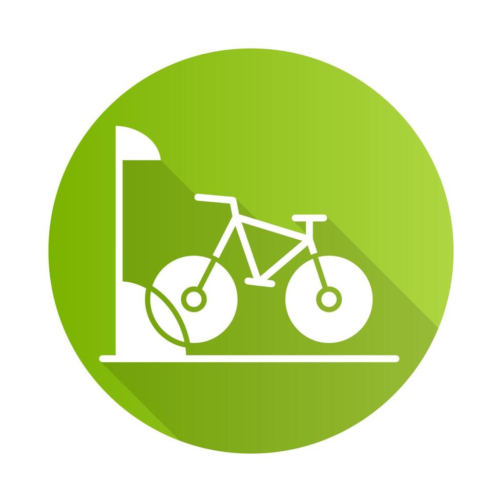 icona del glifo con ombra lunga design piatto verde parcheggio bici vettore