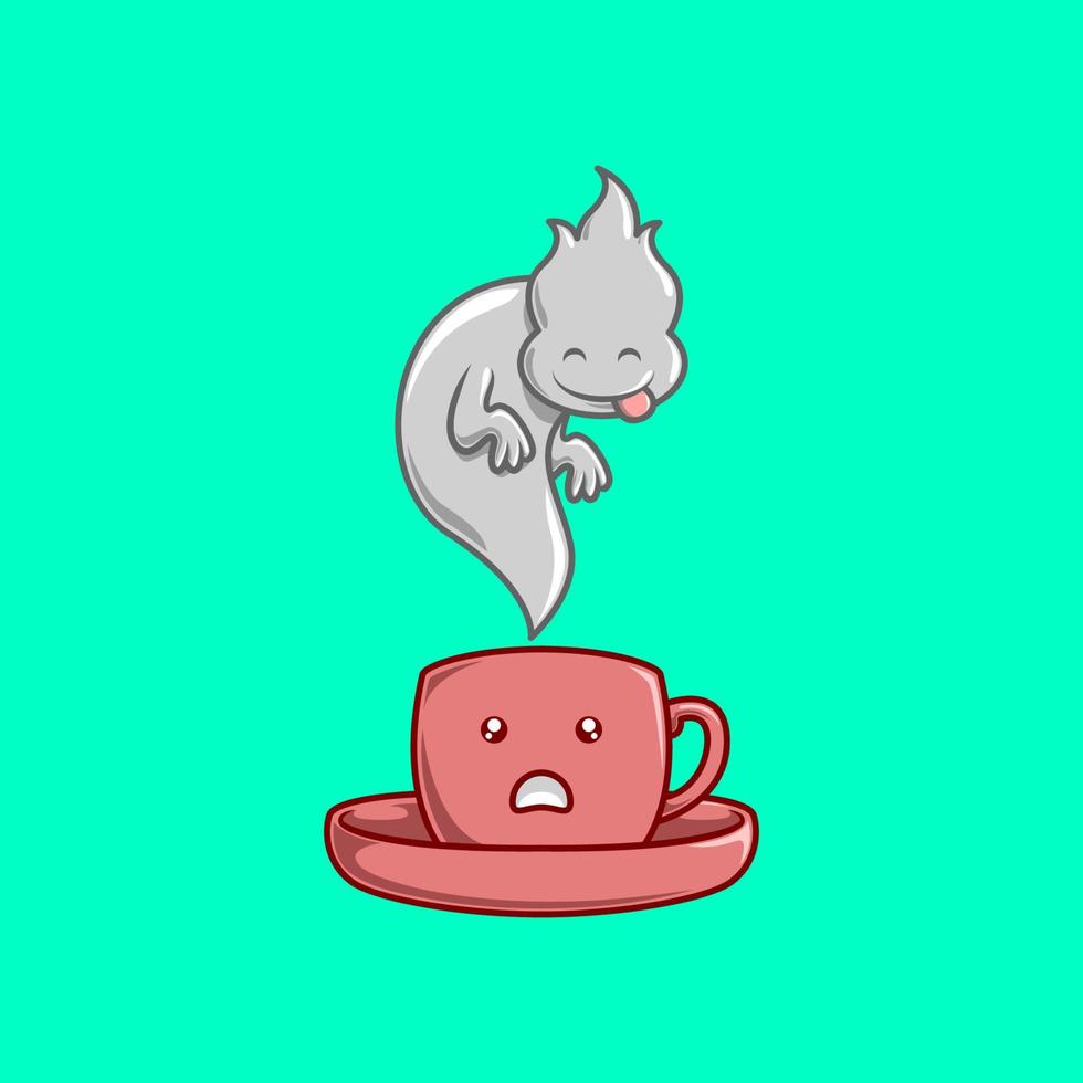 illustrazione del fumetto del fantasma del caffè. perfetto per il logo del coffeeshop vettore
