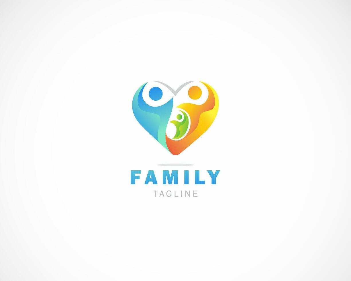 famiglia cura logo creativo concetto persone astratto cuore famiglia design moderno vettore