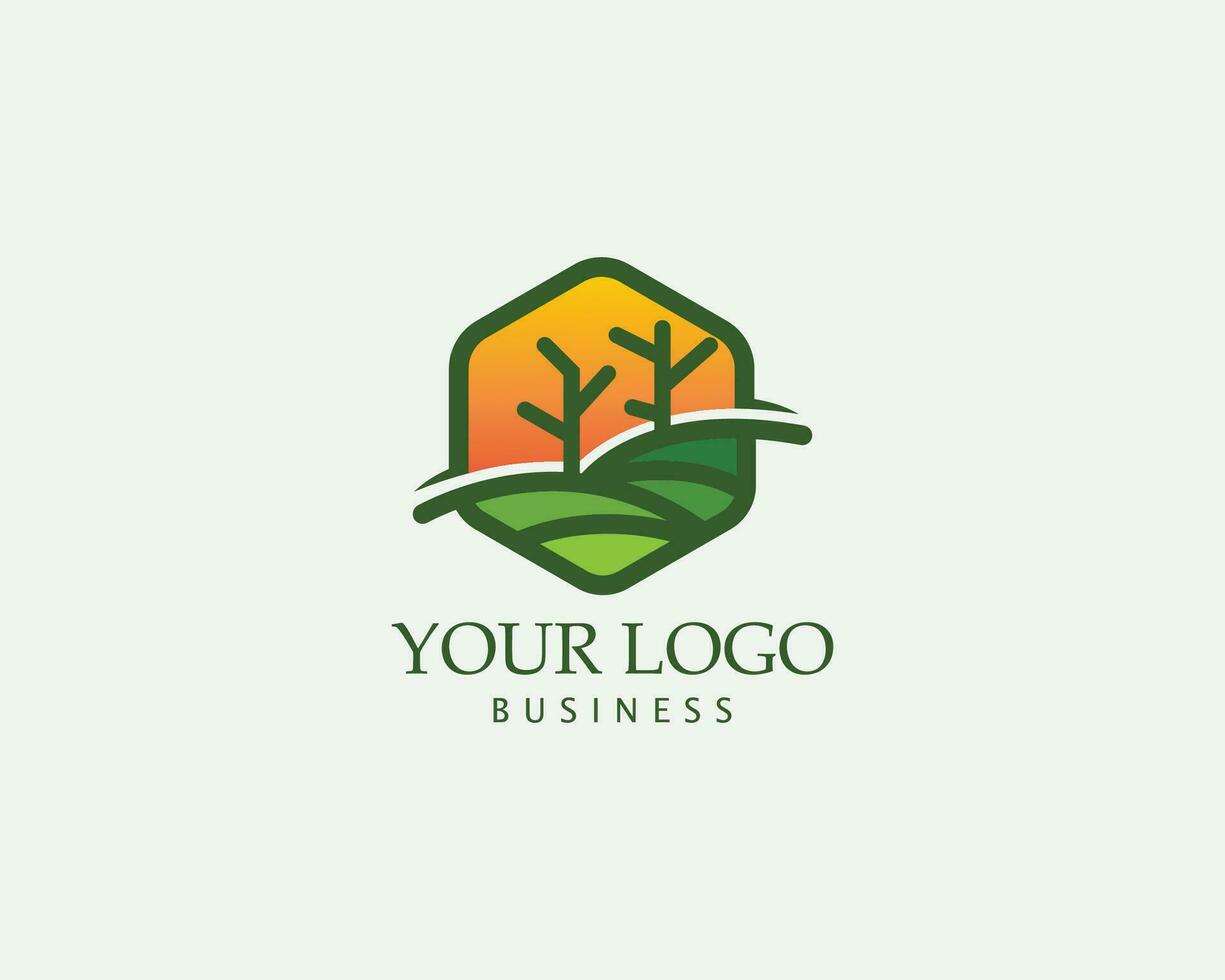 azienda agricola logo creativo giardino albero illustrazione vettore emblema