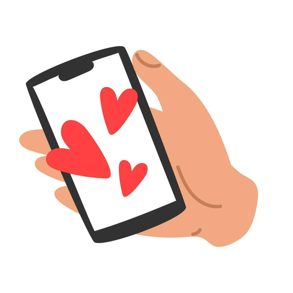 nel mani di il Telefono per quale il cuori venire. isolato vettore illustrazione per San Valentino giorno. cuori siamo volante su di il Telefono dichiarazione di amore manifestazioni di sentimenti di amore su il Telefono