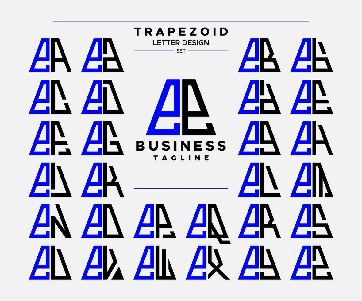 moderno linea astratto trapezio minuscolo lettera e eee logo design impostato vettore